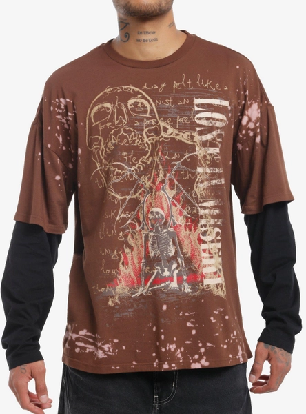 Lost In Misery Brown & Black Twofer Long-Sleeve T-Shirt