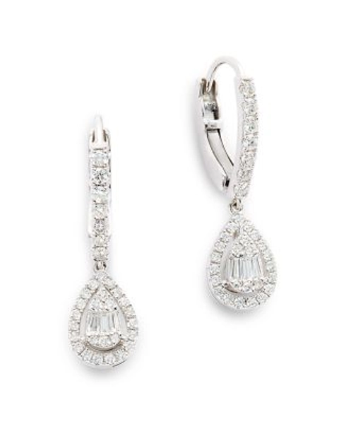 Diamond Drop Earrings in 14K White Gold, 0.60 tcw