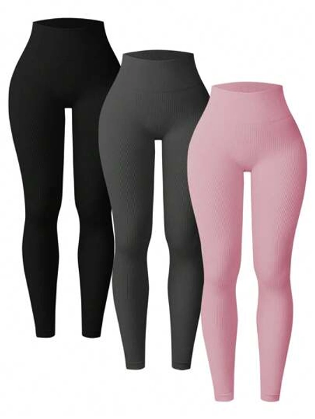 Easithlete Women Plain High Waist Simple Fitted Casual Leggings Yoga Pants