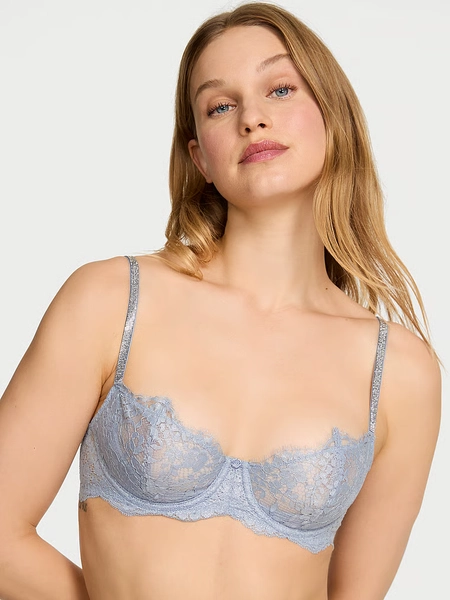 Wicked Twinkle Silver Lace Unlined Balconette Bra