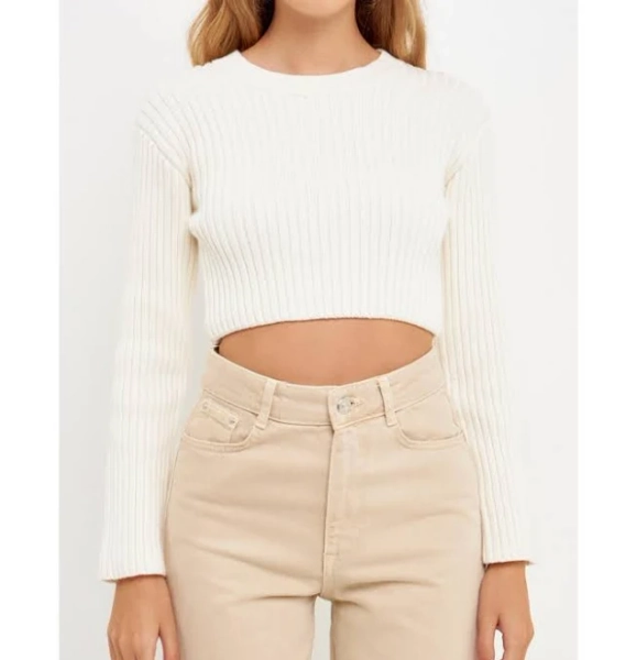 English Factory Women's Cropped Ribbed Knit Sweater