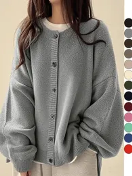Women's Plain Button Front Knit Cardigan, Casual Long Sleeve Knitwear for Daily Wear, Ladies Clothes for All Seasons