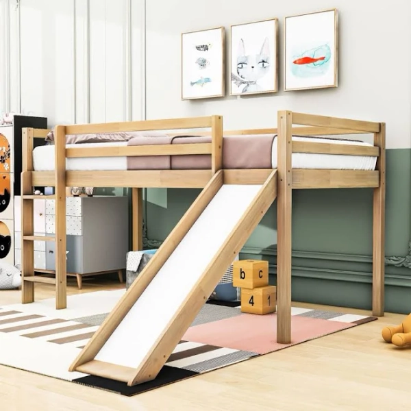 Harriet Bee Twin Low Loft Bed with Slide & Ladder