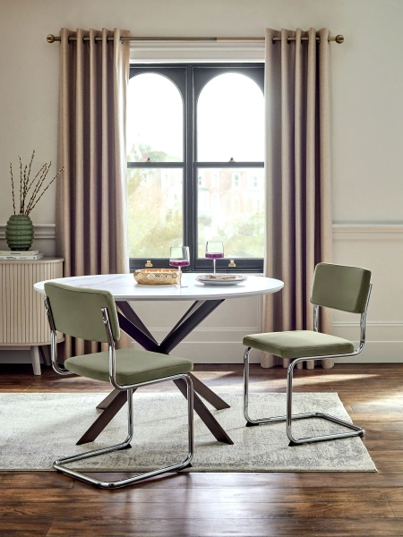 Set of 2 Soft Velvet Sage Green Kai Chrome Leg Dining Chairs