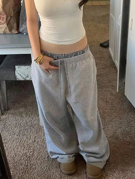 SHEIN Women's Drawstring Waist Wide Leg Loose Casual Sweatpants Fall Cloth For Women