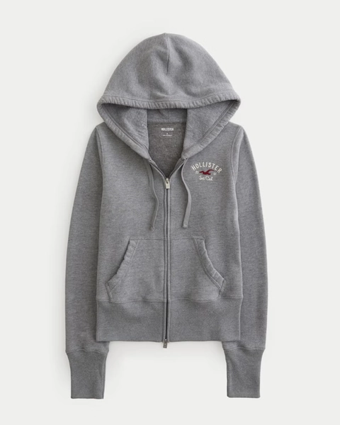 Hollister Feel Good Zip-Up Logo Graphic Hoodie