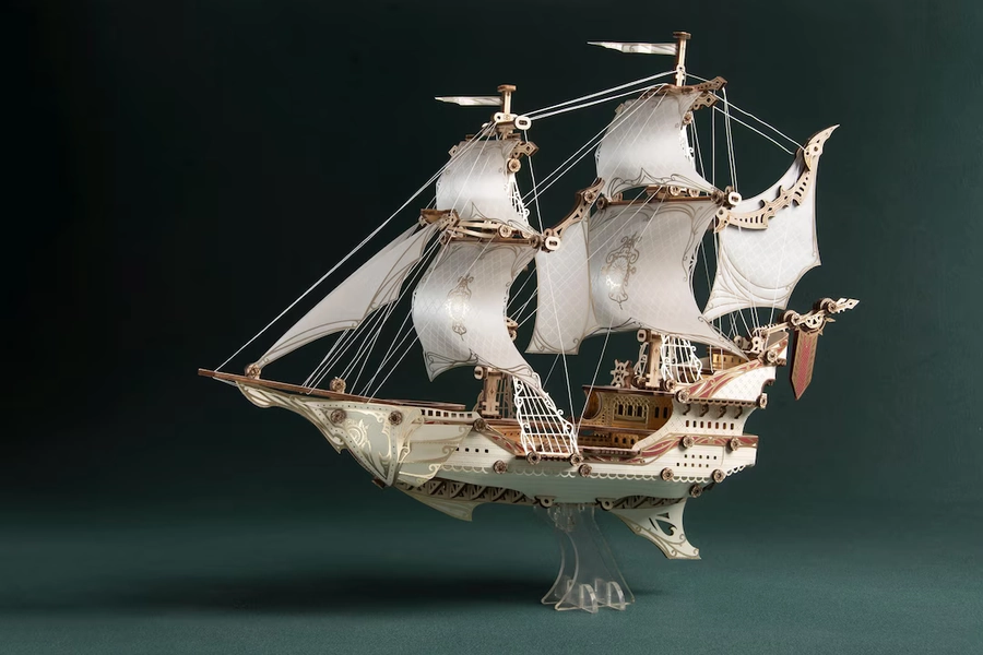 White Fantasy Elfship Wooden Model Kit, Airship Puzzle, Magical DIY Ship for Adults & Teens - Etsy