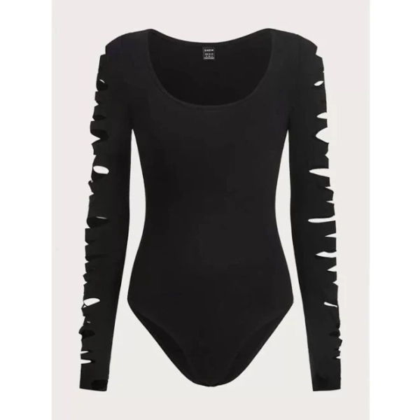 Punk Grunge Scoop Neck Cut Out Bodysuit