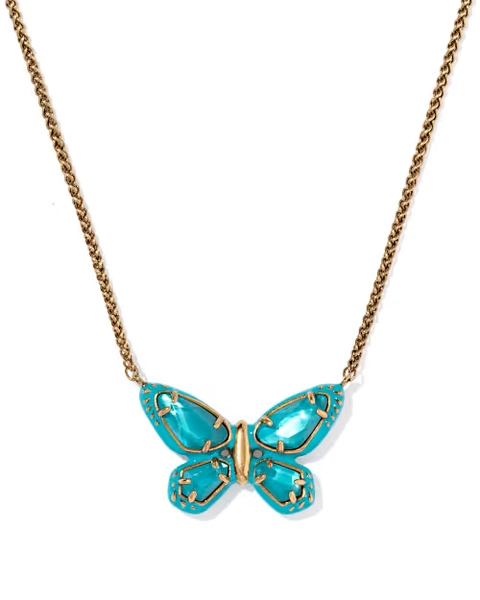 Dolly Parton x Kendra Scott Enamel Butterfly Vintage Gold Short Pendant Necklace