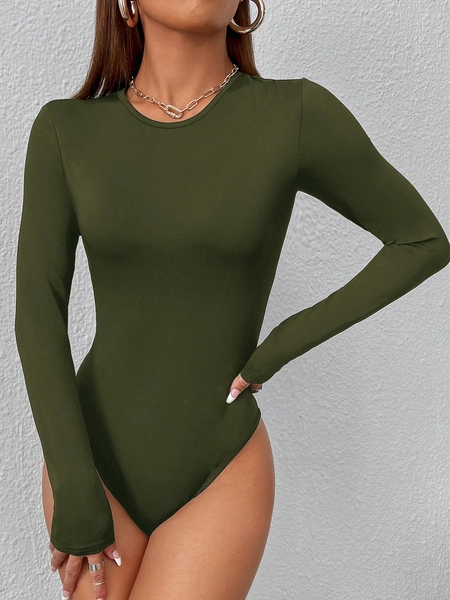 SHEIN PETITE Solid Slim Fit Spring Women Bodysuit