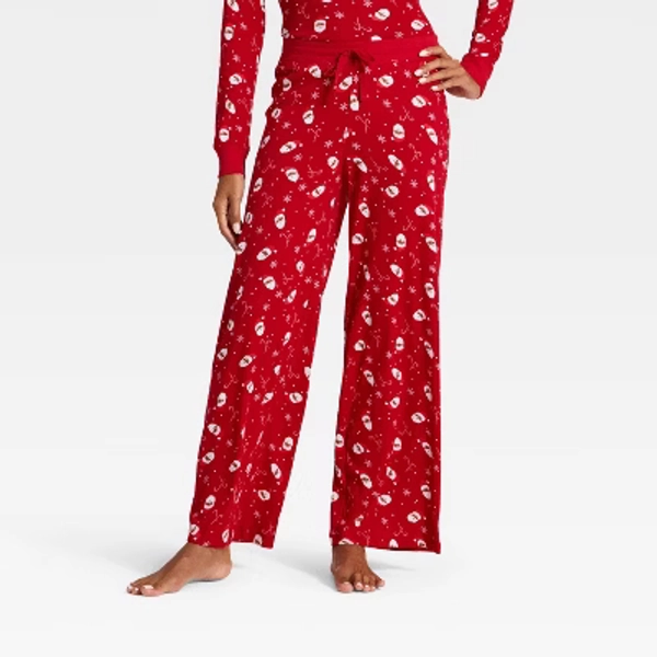 Women's Santa Print Ribbed Holiday Matching Family Pajama Pants - Wondershop™ Red M