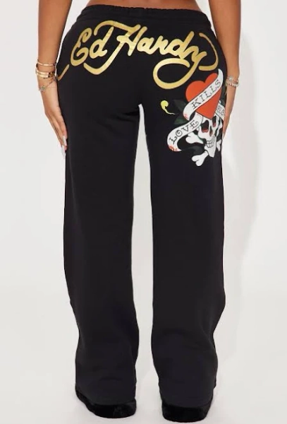 Fashion Nova Women's Love Kills Ed Hardy Pant Print