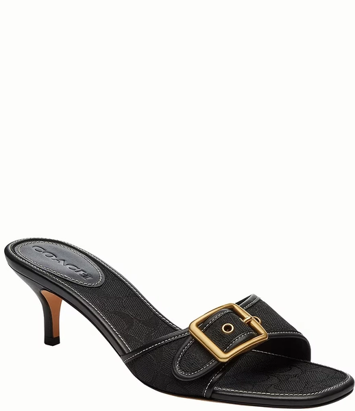 COACH Margot Signature Logo Jacquard Buckle Slide Sandals