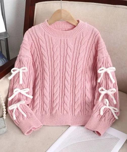 SHEIN Bow Sweater Girls Sweaters Jumpers Knit Tween Girls Knit Pullover Loose Fit Casual