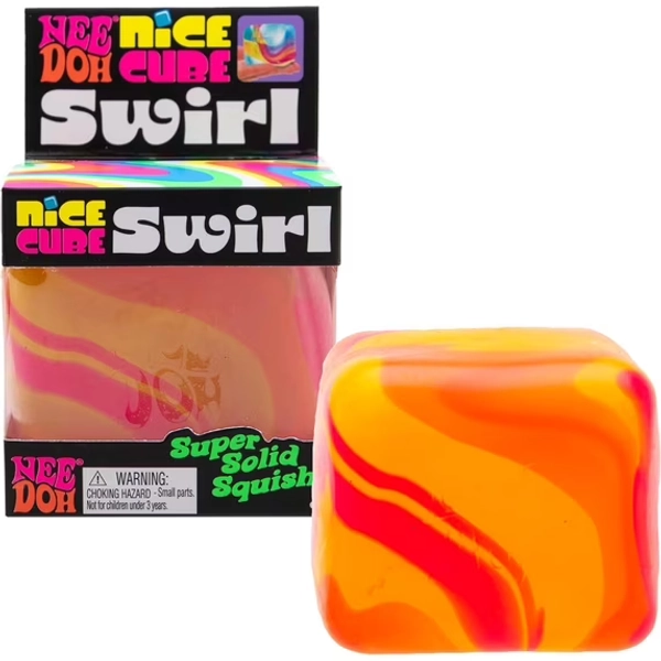 Schylling NeeDoh Nice Cube Swirl - Sensory Toy with a Super Solid Squish - Unique, Swirling Color Blend - Ages 3 and Up - Orange; One Cube Per Pack