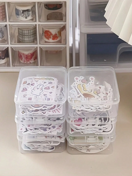 1pc Small Transparent Storage Box With Hinged Lid