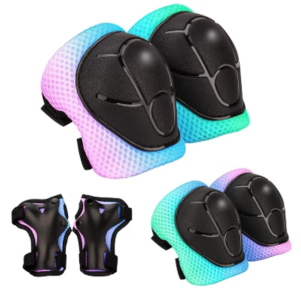 Evita Kids Protective Gear Set-Knee Pads Elbow Pads with Wrist Guards for Ages 3-12,Cyan Blue Pink, S
