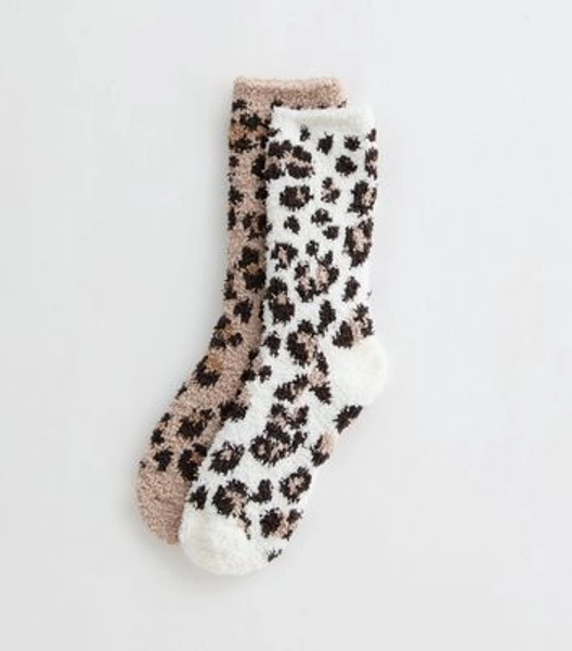 Brown Pack of 2 Leopard Print Textured Socks