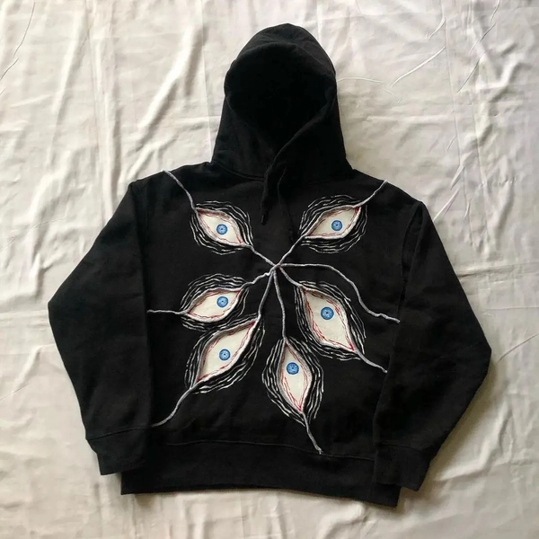 Plus Size - Women'S Gothic Hoodie - Black Pullover Hooded Sweatshirt with Angel Eyes, Long Sleeve Winter Sweater for Halloween Costume, Gothic Party Outfit - Y2K Retro Streetwear Clothing, Halloween Sweatshirt, Autumn Fashion, Patchwork Design, Durable Fabric, Streetwear Lovers, Quality Stitching, Fashion Enthusiasts