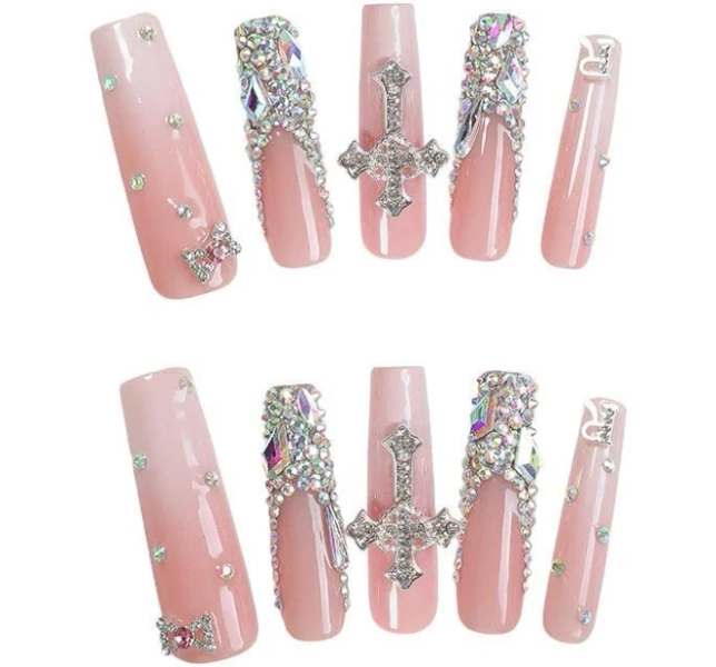 Pure handmade European and American long water pipe cross-shaped French false nail tips, wholesale nail tips.