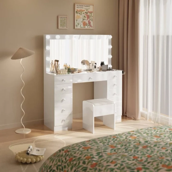 Latitude Run Greyden 11-Drawer Glass Vanity Set