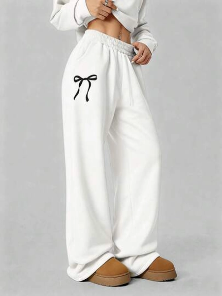 Tween Girls' Gray Casual Sweatpants, Warm Butterfly Print Y2K Straight Leg Pants, Autumn/Winter