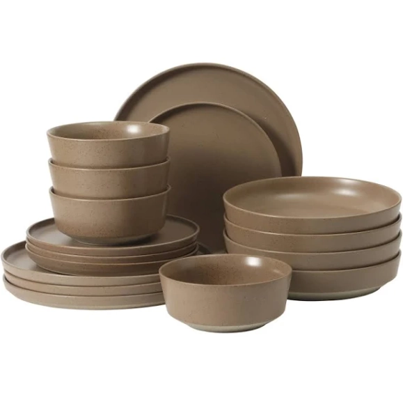 Gibson Elite Overbrook 16-Piece Pottery Clay Stoneware Stackable Dinnerware Set