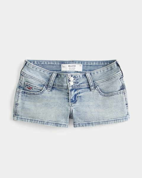 Ultra Low-Rise Denim Shortie Shorts