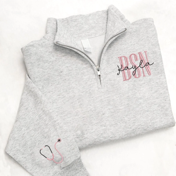 Custom BSN Embroidered Zip Sweatshirt, Custom BSN Shirt, BSN Nurse Gift, Nurse Appreciation Gift, Bachelor of Science in Nursing Crewneck