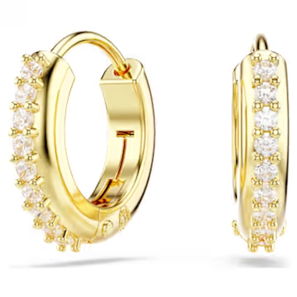 Matrix hoop earrings, Round cut, White, Gold-tone plated