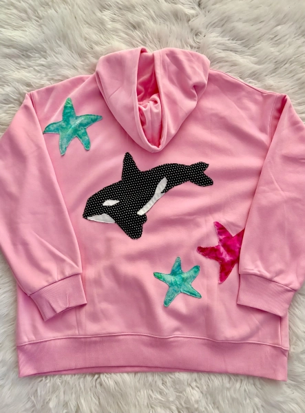 orca whale + starfish patchwork hoodie aquatic animals