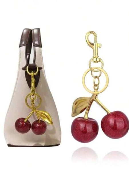 New Fashion Crystal Cherry Pendant Metal Key Chain, Suitable For Daily Wear, For Bag Accessories, Can Send Family Gifts, Friends Gifts, Classmates Gifts, Lovers Gifts, Birthday Gifts, Teachers Gifts, Souvenirs