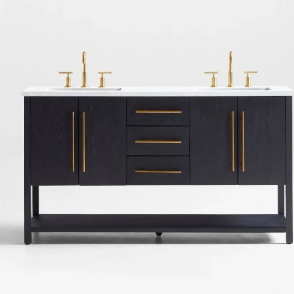 Crate & Barrel Carmen 60" White Marble Top Double Sink Vanity with Shelf