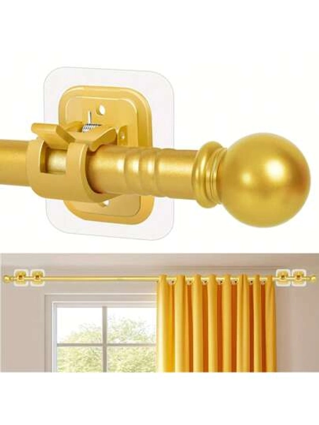 128-32 Inch Damage-Free No Drill Curtain Rods Adjustable Metal Drape Pole With Super Strong Adhesive Brackets, Contemporary Style For Renters, Apartments, Dorms, Indoor & Outdoor Use, Curtain Rods For Living Room