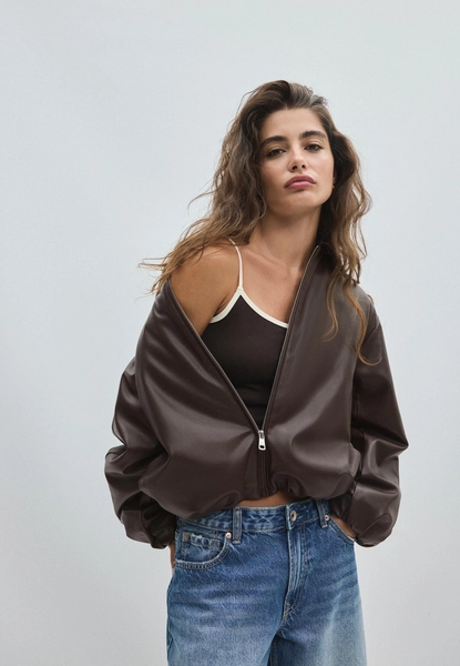 Padded leather effect bomber jacket