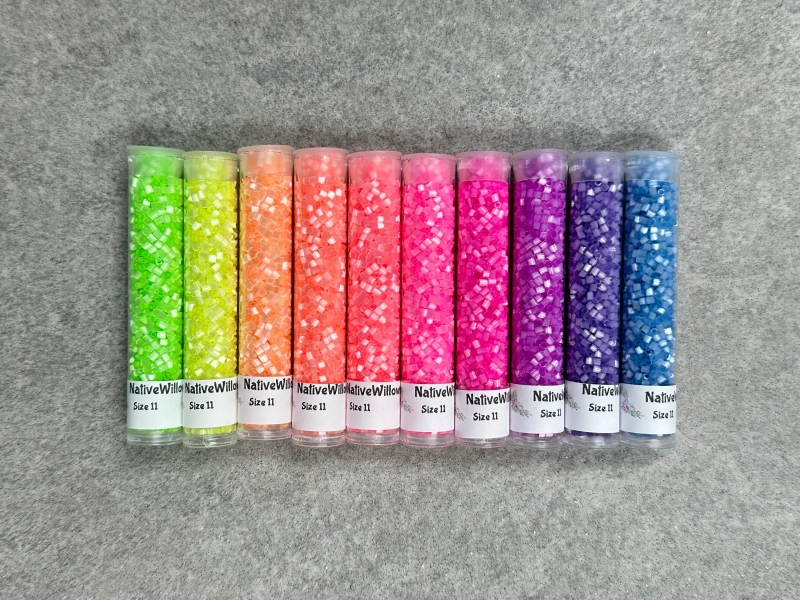 Satin Luminous Neon, Size 11/0 Seed Beads, 3” Tubes X  15 gram X 10 Colors