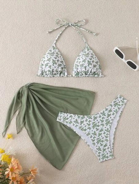 Swim Mod Women's Halter Backless Tie Bikini Top And Bottom Swimwear Set For Summer Beach Vacation