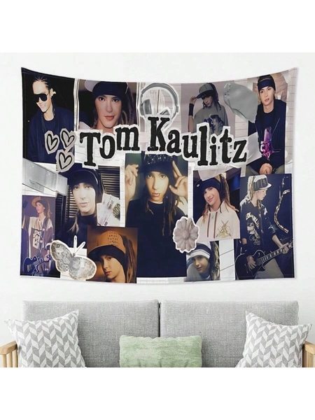 Tom Kaulitz Themed Tapestry - Collage-Style Wall Hanging With Tom Kaulitz Photos & Iconic Poses, Durable Peach Light Beige Fabric Poster For Bedroom, Living Room, Dorm Decor - Perfect Gift For Fans, Birthday, Christmas, New Year - Ideal For Back-To-School & Home Decoration (Tom From Tokio Hotel Inspired)