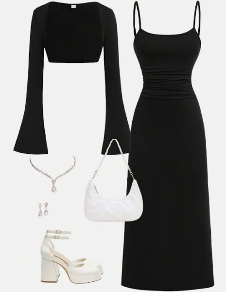 SHEIN Teenage Girls Refined Knit Shrug Top and Dress Set