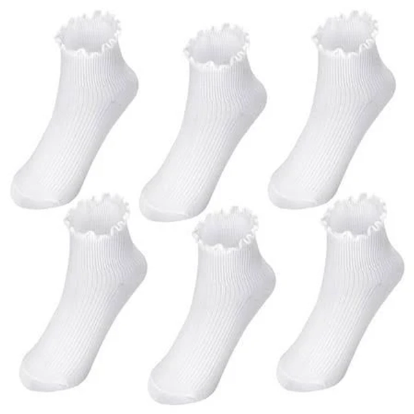 Bocaoying Women's Ruffle Turn-Cuff Crew Socks (6 Pairs