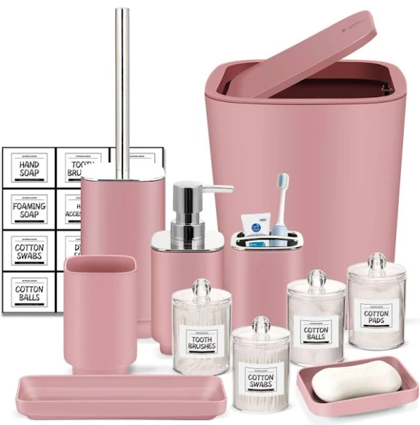 Pink Bathroom Accessories 11Piece Bathroom Set