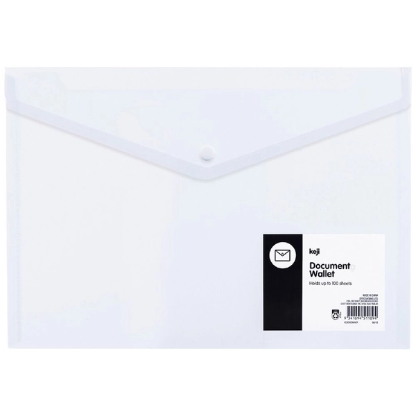 Keji A4 Button Document Wallet Clear