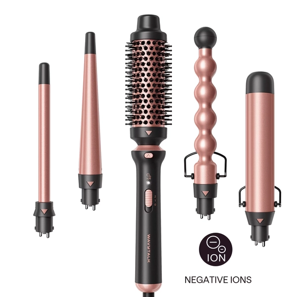 Wavytalk 5 in 1 Curling Iron Set, Ceramic Curling Wand from 0.5 to 1.25 Inch and a Thermal Brush, Dual Voltage, Rose Gold - Walmart.com