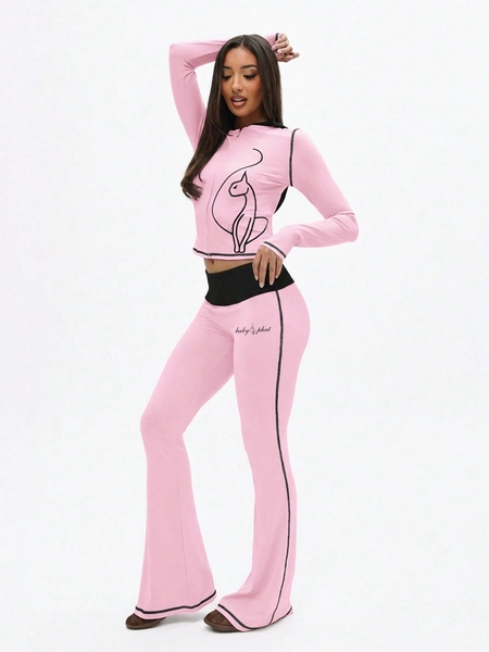 BABYPHAT Women Contrast Detail Flare Leggings High Waisted Wide Leg Yoga Pants Stretchy Lounge Bottoms Bell Bottom Style