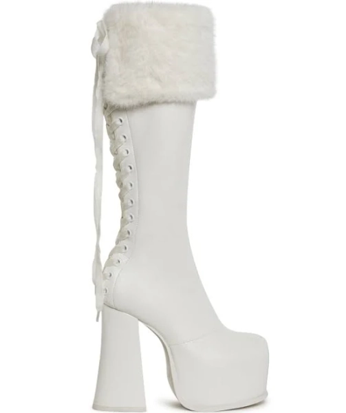 Sugar Thrillz Sweetest Wishes Platform Boots - White - WHITE / US 9