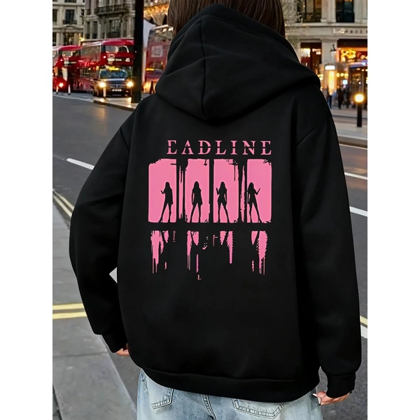 Veste à capuche zippée pour femmes - Sweat-shirt rose à manches longues avec imprimé silhouette K-Pop, tenue universitaire pour soirées et usage quotidien, résistant et lavable en machine, confortable et polyvalent, disponible en plusieurs tailles, tendance pour les fans de musique féminines