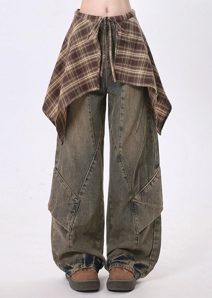 Bohemian Oversized Patchwork Denim Wide Leg Pants Spring