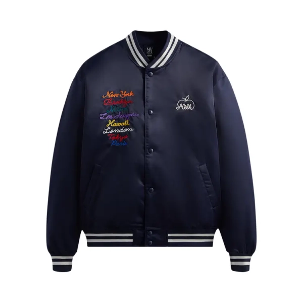 Buy Kith New York To The World Satin Bomber Jacket 'Nocturnal' - KHM010301 413 | GOAT