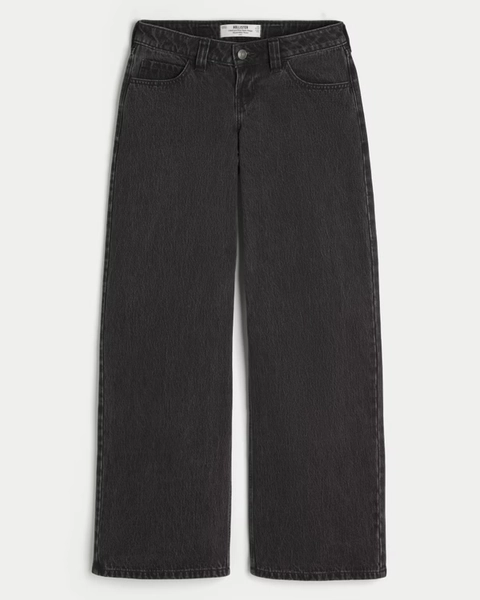 Hollister Andi Adjustable Waist Ultra Low-Rise Washed Black Super Baggy Jeans