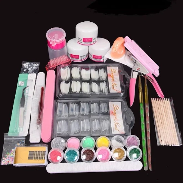 Professional Acrylic Nail Set, 12 Glitter Acrylic Powder & Nail Art Tips & Nail Art Decoration & Accessories, DIY Nail Art Tools, Nail Supplies for